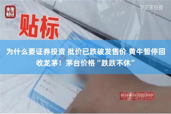 为什么要证券投资 批价已跌破发售价 黄牛暂停回收龙茅！茅台价格“跌跌不休”